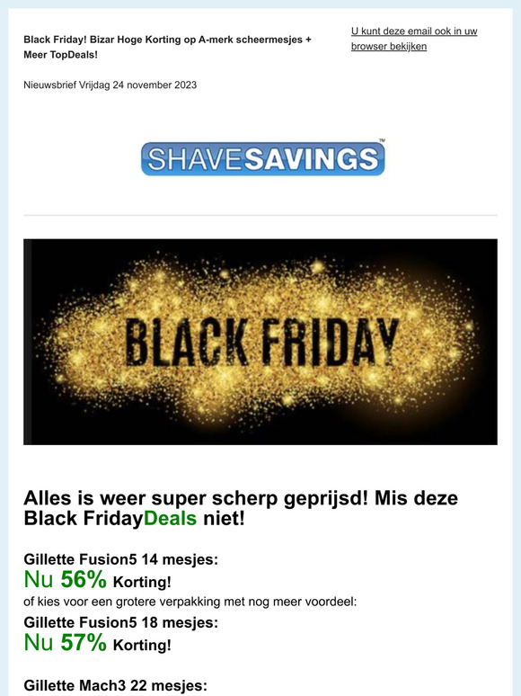SUPER BlackFridayDeals! o.a. Gillette Fusion5 en Mach3 mesjes meer dan 55% KORTING! + meer TOP AANBIEDINGEN!