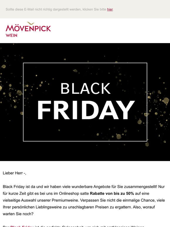 🖤 Black Friday: bis zu 50% Rabatt auf Ihre Lieblingsweine
