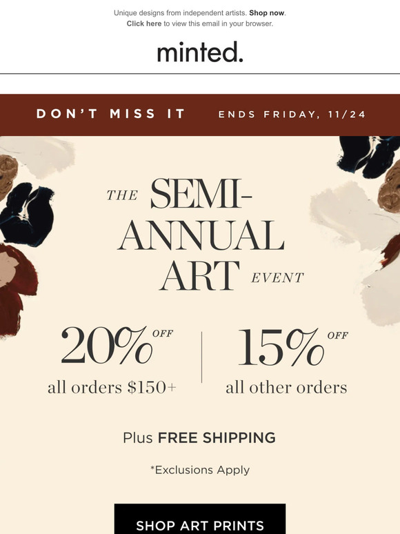 Ends tonight! 20% off & free shipping