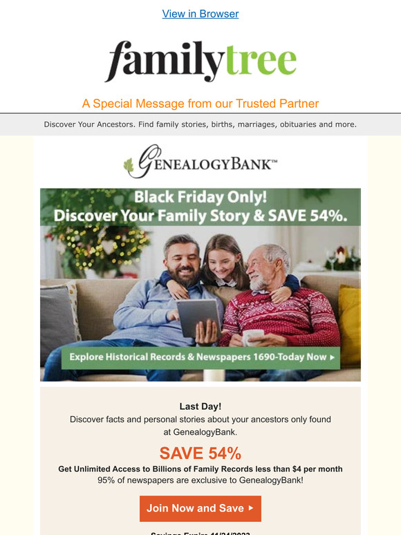 Black Friday! Lock in Lowest Price – Access 330+ Years of Family History at GenealogyBank.