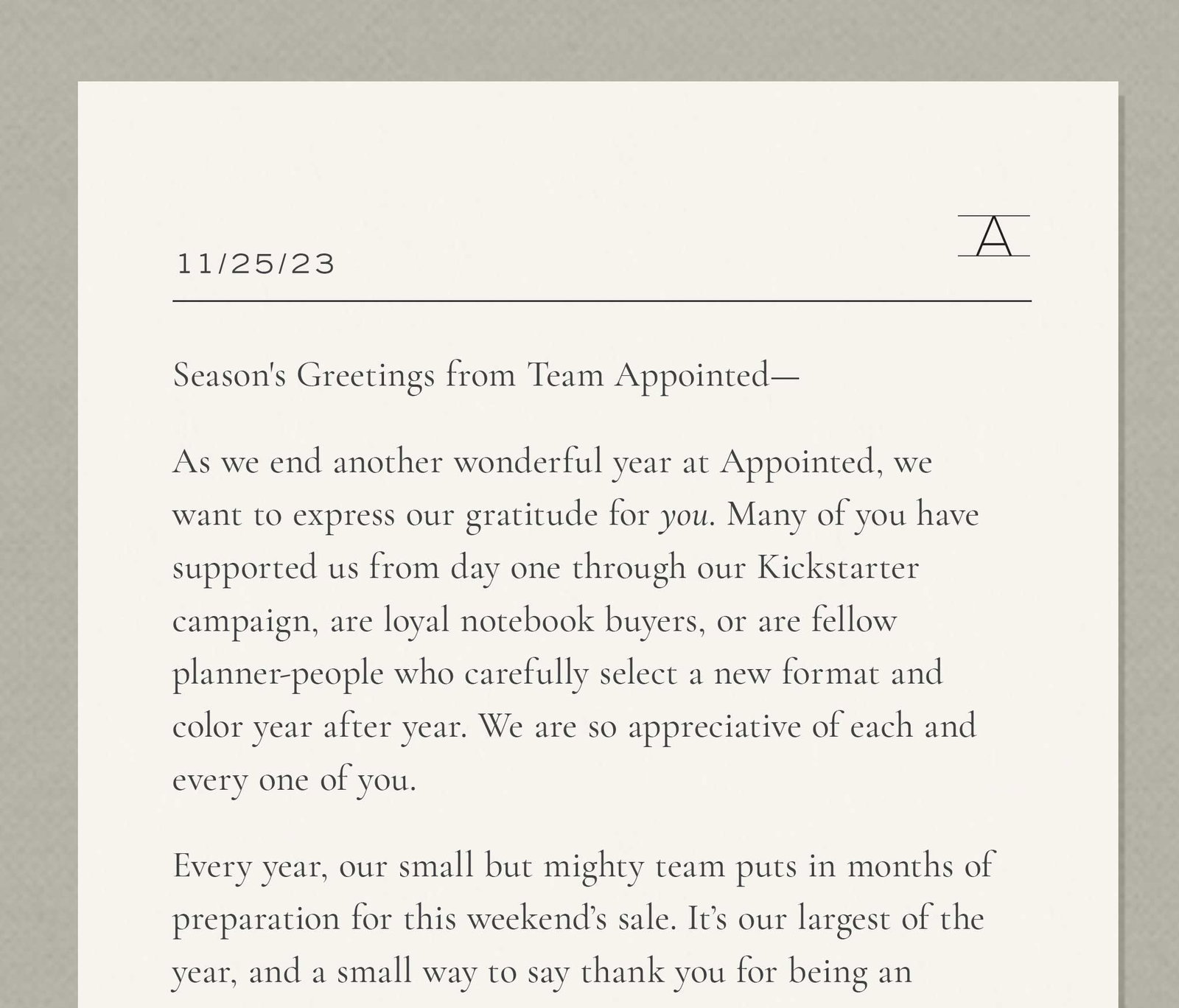 Season's greetings from Team Appointed.