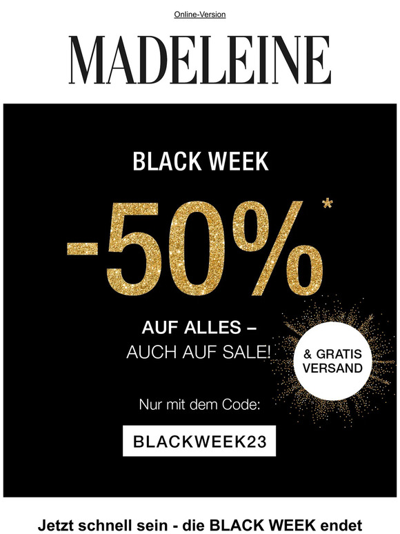 🤩 -50% Rabatt und Versandkostenfrei shoppen zur BLACK WEEK