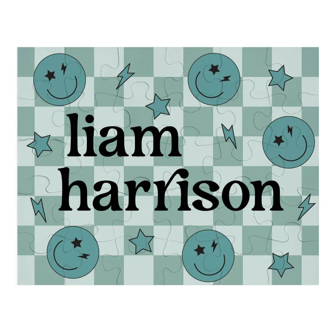 Image of Kids Personalized 30 Piece Puzzle | Smiley Face Check Green