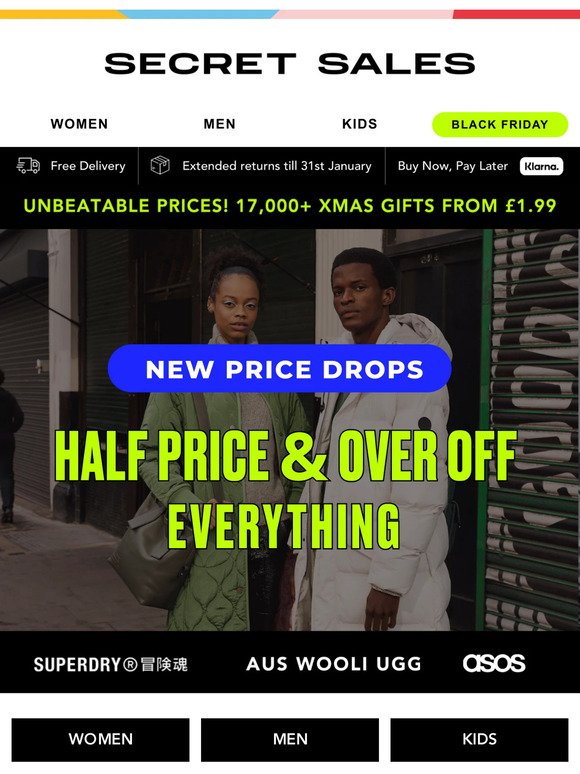 Half price & over off EVERYTHING! Coats, trainers, boots & more.