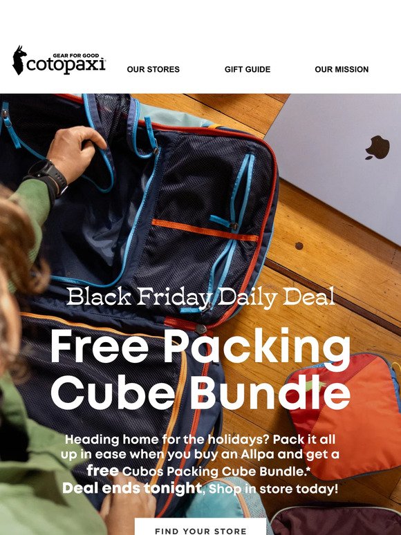 TODAY ONLY: Free Packing Cube Bundle & up to 50% off