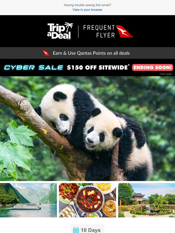 Brand new 2 for 1 deals plus our customer favourites! Including a 10-day China cruise & panda experience from $2999 for 2 people including return flights