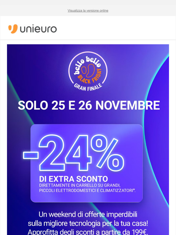 ⏰❗-24% EXTRA SCONTO su grandi, piccoli elettrodomestici e clima!