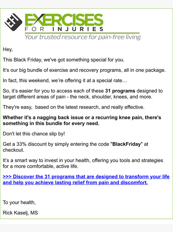 31 in 1: Black Friday Special on Pain Relief Programs