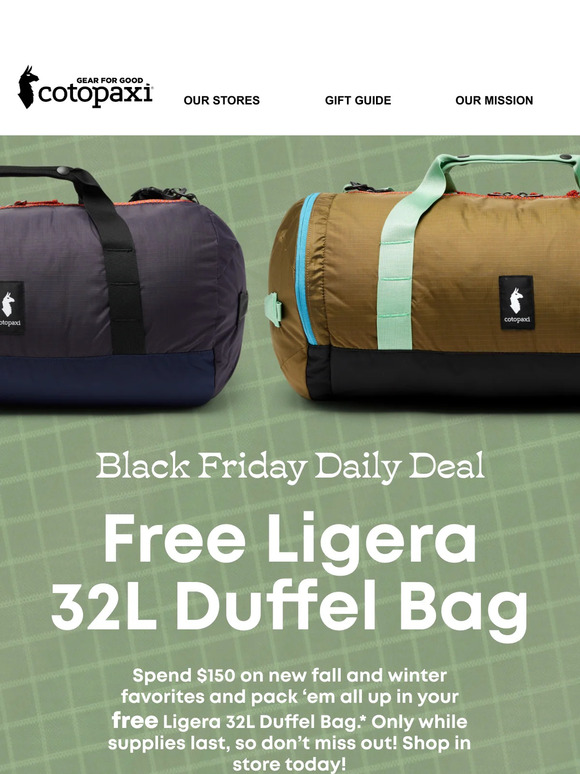 24 HOURS ONLY IN STORE: Free Duffel Bag & up to 50% off