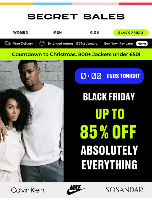 Final Black Friday SAVINGS! Up to 85% off coats, trainers, tracksuits...