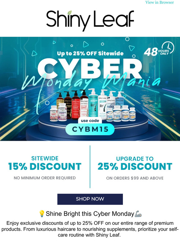 📲Gifts of Glam: Cyber Monday Savings at Shiny Leaf - Up to 25% OFF Everything! 🎀