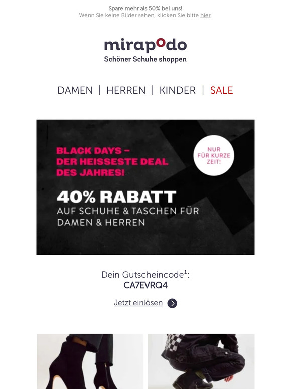 Spare 40% auf Schuhe & Taschen mit unseren Black Deals! 🖤