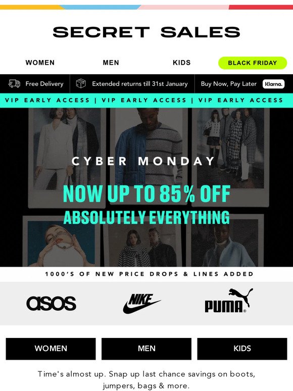 Early CYBER MONDAY deals! Up to 85% off Enzo, Converse, adidas...