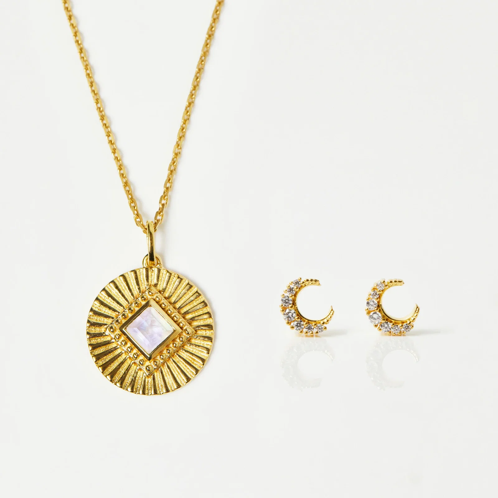Image of Moonstone Sunray Necklace & Celestial CZ Earrings Gift Set