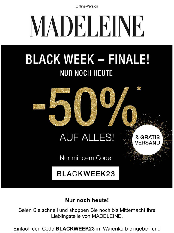 ⚠ Nur noch bis Mitternacht! -50% Rabatt und Versandkostenfrei zum BLACK WEEK Finale