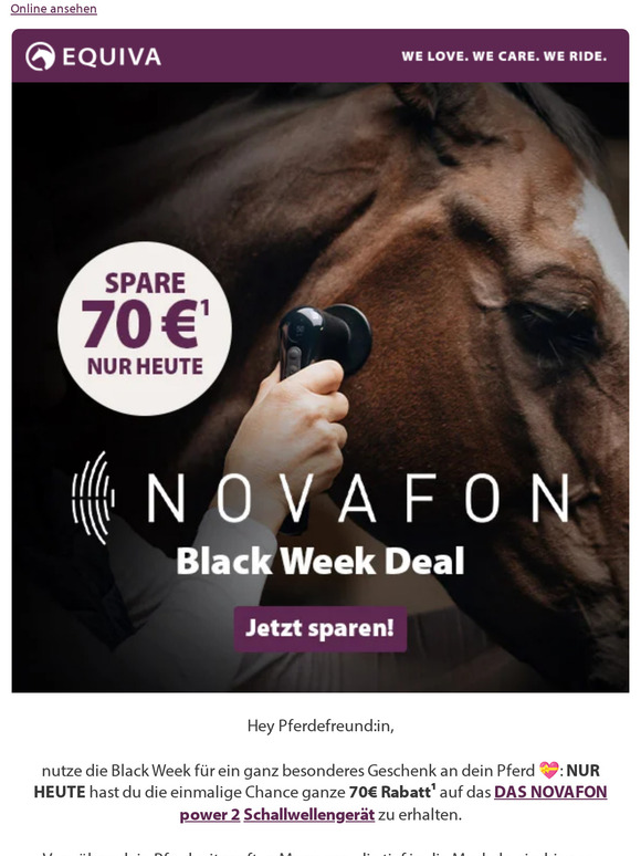 NUR HEUTE: -70€¹ auf das NOVAFON Schallwellengerät 🐴