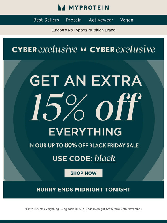 Extra 15% off EVERYTHING: Ends Midnight