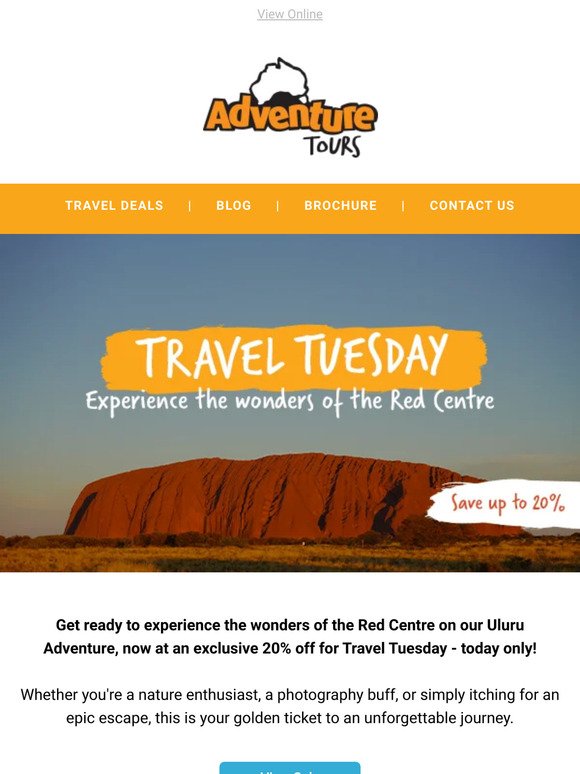 Travel Tuesday: Snag a 20% discount on our epic Uluru Adventure - Today only!