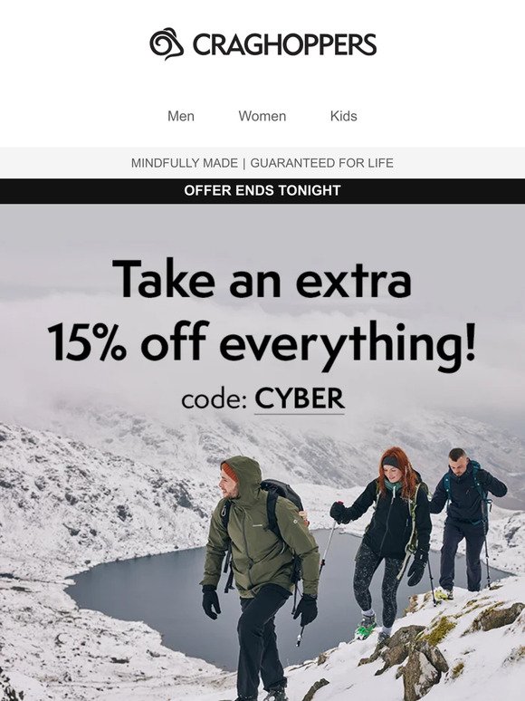 ENDS TONIGHT: Extra 15% off everything!