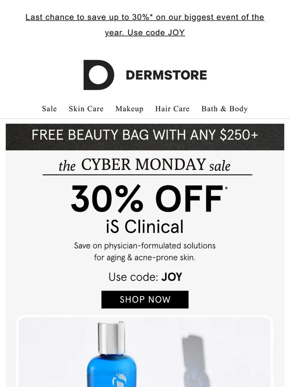 LAST DAY: 30% off iS Clinical — The Cyber Monday Sale