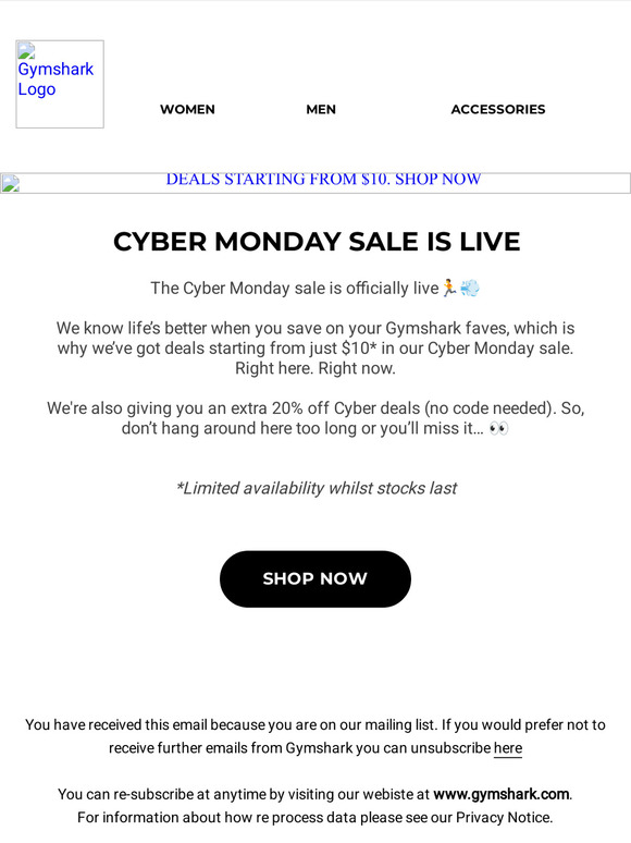 Gymshark: Deals starting from just $10*