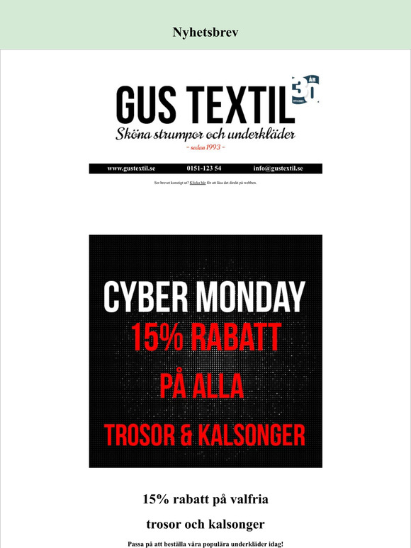 CYBER MONDAY 2023: 15% rabatt på alla trosor och kalsonger