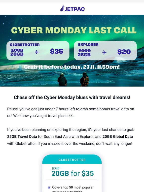 ⚡CYBER MONDAY: 25GB Data for $20!
