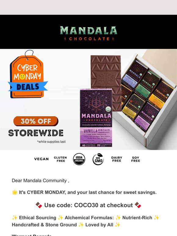 Cyber Monday Sale: 30% Storewide - Last Chance for Savings🍫🌿