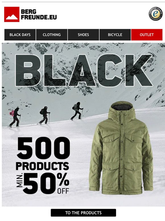 Bergfreunde.eu - Outdoor gear and clothing: 🏴⏰ LAST CHANCE: at least 50%  off 500 products, BLACK WEEKEND
