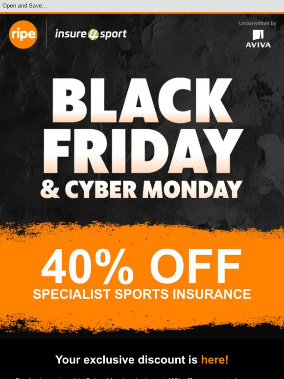 Cyber Monday | 40% off Sports Insurance