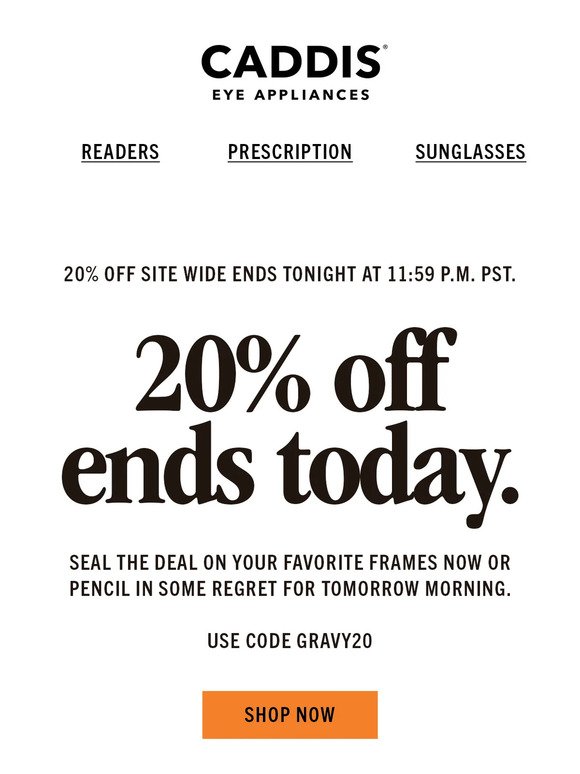 20% off ends today