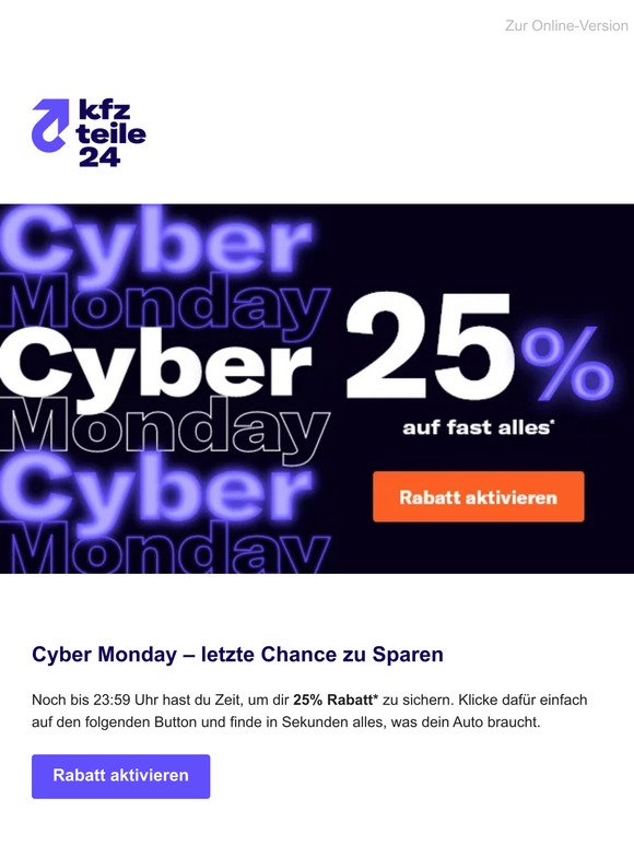 Cyber Monday – Letzte Chance auf 25% Rabatt