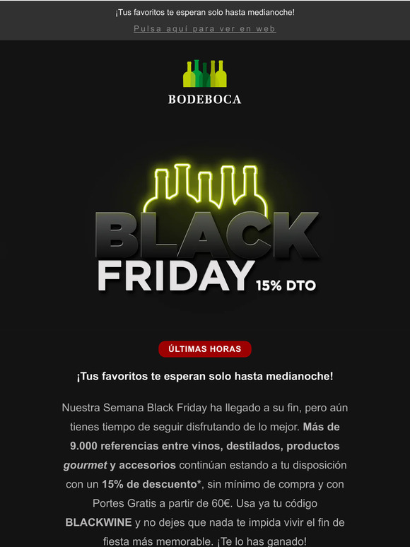 ⏱️  ¡Tic tac, el Black Friday se acaba! Aprovecha el 15% dto. y los portes gratis a partir de 60€