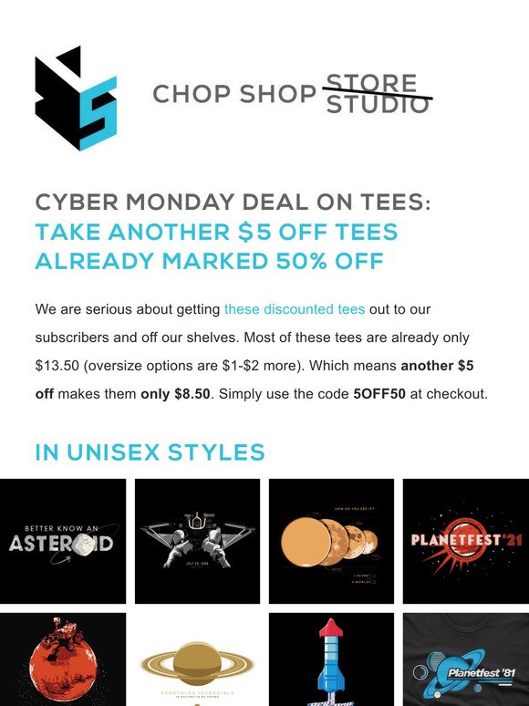 Cyber Monday: Take $5 Off Already 50% Discounted Tees and Then Take a Free Tee as Well!