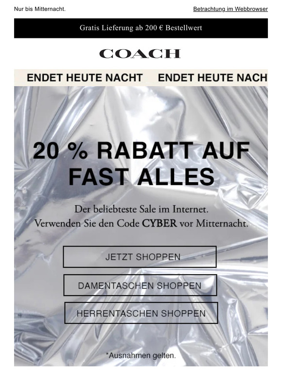 20 % Rabatt auf fast ALLES! Die letzten paar Stunden💥