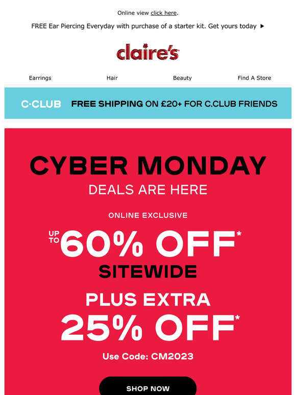 Claire's 50% OFF Sitewide  Extra 20% Off Using Code!