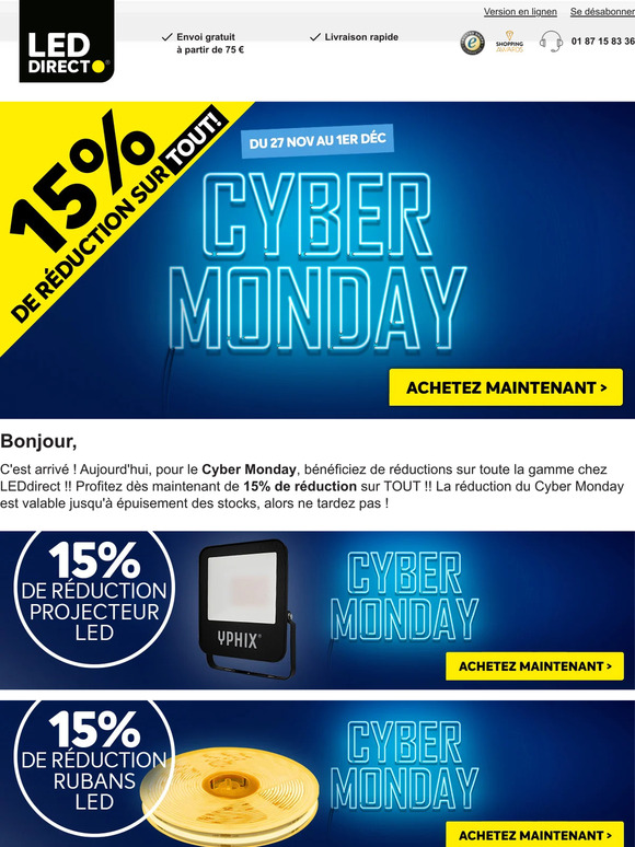 Rabais Cyber Monday avec 15% remise sur TOUT !!