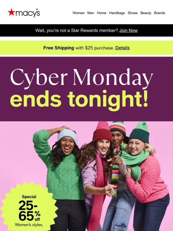 Last day! 25-65% off women’s styles to carry you through the season