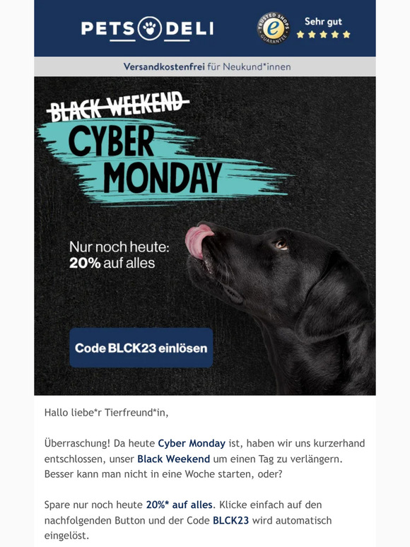 Cyber Monday ist da, liebe*r Tierfreund*in!