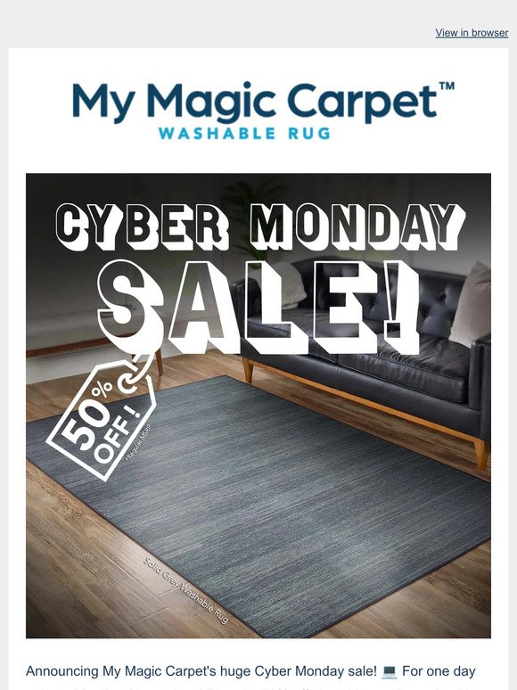 A Whole New World of Savings - 50% Off Cyber Monday at My Magic Carpet!