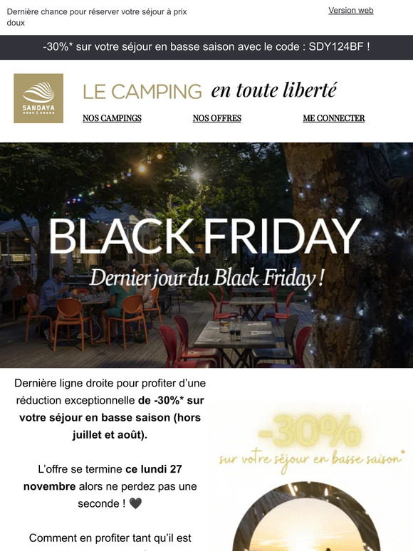 Sandaya Campings FR Black Friday ne laissez pas passer votre séjour