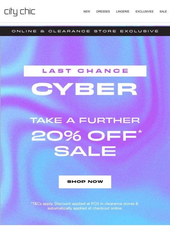 Last Chance: Take a Further 20% Off* SALE Ends Midnight - Online & Clearance Store Exclusive