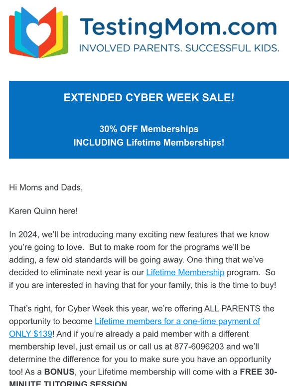 TestingMom.com: Last Chance! Lifetime Membership Program Ending