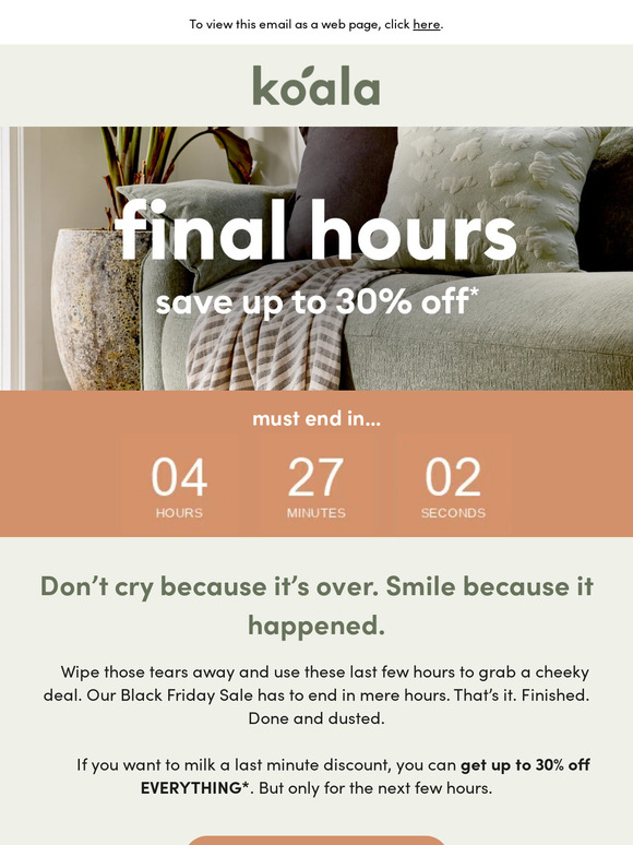 Hey there - It’s literally your last chance so get up to 30% off EVERYTHING*!