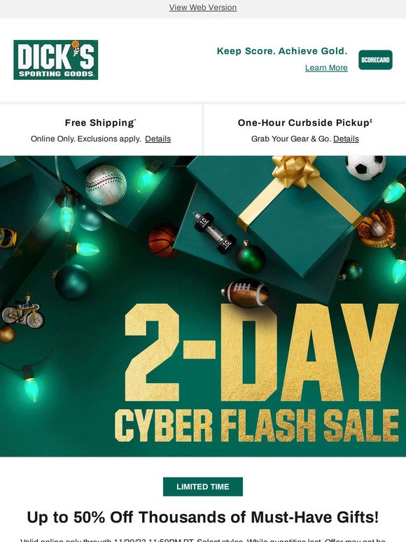 The Cyber Flash Sale has arrived at DICK'S Sporting Goods - you just scored up to 50% off deals