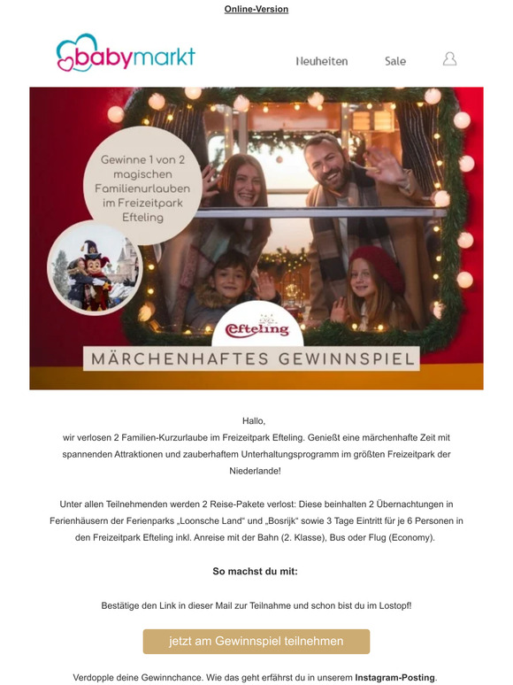 Gewinne einen Familienurlaub im Freizeitpark Efteling