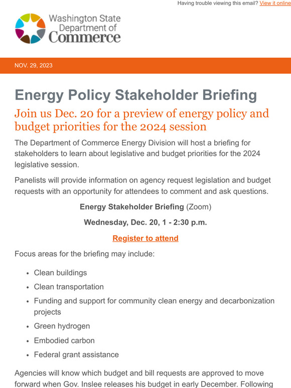 Energy policy briefing scheduled for Dec. 20