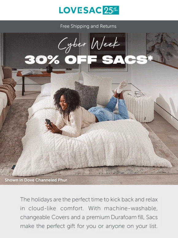 Lovesac 30 OFF SACS! Cyber Week is ON! Milled