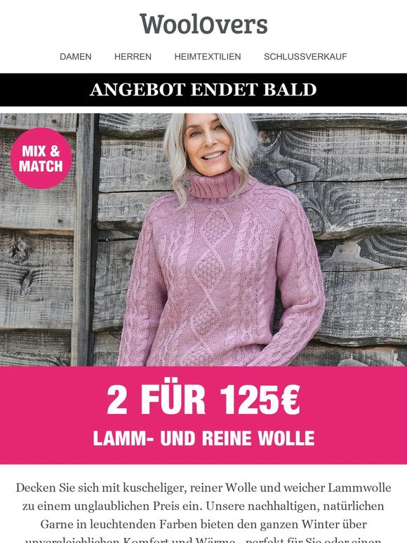 Endet Bald  ⏰ 2 Für 125€ Lamm- und reine Wolle