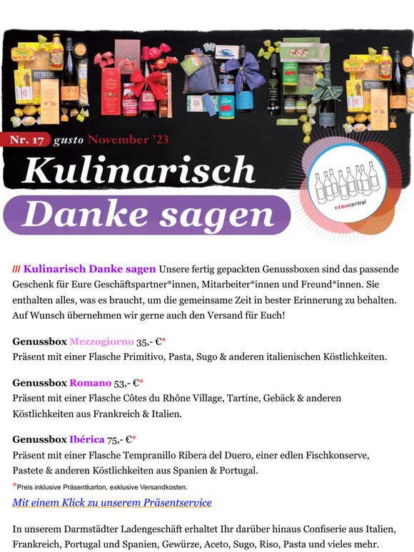 Kulinarisch Danke sagen I November 2023 vinocentral gusto Nr. 17